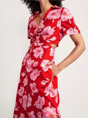 NWT Old Navy Floral Cutout Midi Shirt Dress